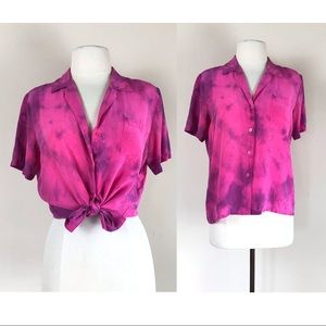 vintage tie dye silk blouse | hot pink indigo | 90s grunge boho hippie